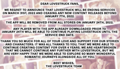 Lovestruck end message