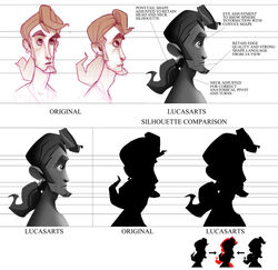 Several concept images of a man's head, with a goatee beard and a ponytail