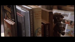 A screencap from the film displaying some of the books in Sarah's room, including The Wizard of Oz, Outside Over There and Alice Through the Looking-Glass