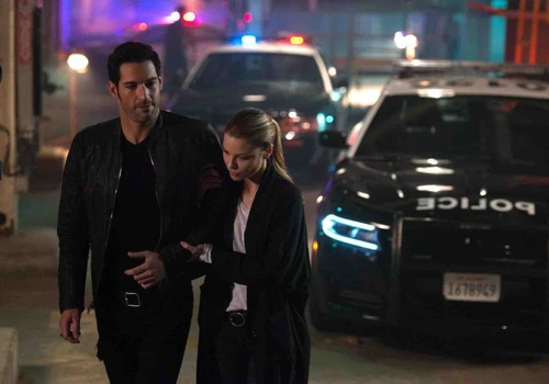 Chloe helping Lucifer back