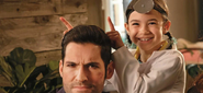 Scarlett Estevez & Tom Ellis behind the scenes of Season 2, The Good, the Bad and the Crispy