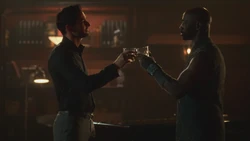 Amenadiel and Lucifer toast to Charlotte