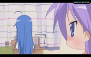 Konata borrowing Kagami's homework