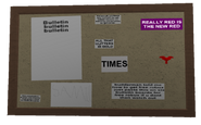 The Bulletin Board, with a note in the middle, saying "TIMES".