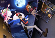Lupin III, Jigen, Goemon, Fujiko and Rebecca from Part IV in the promotional picture to celebrate Christmas