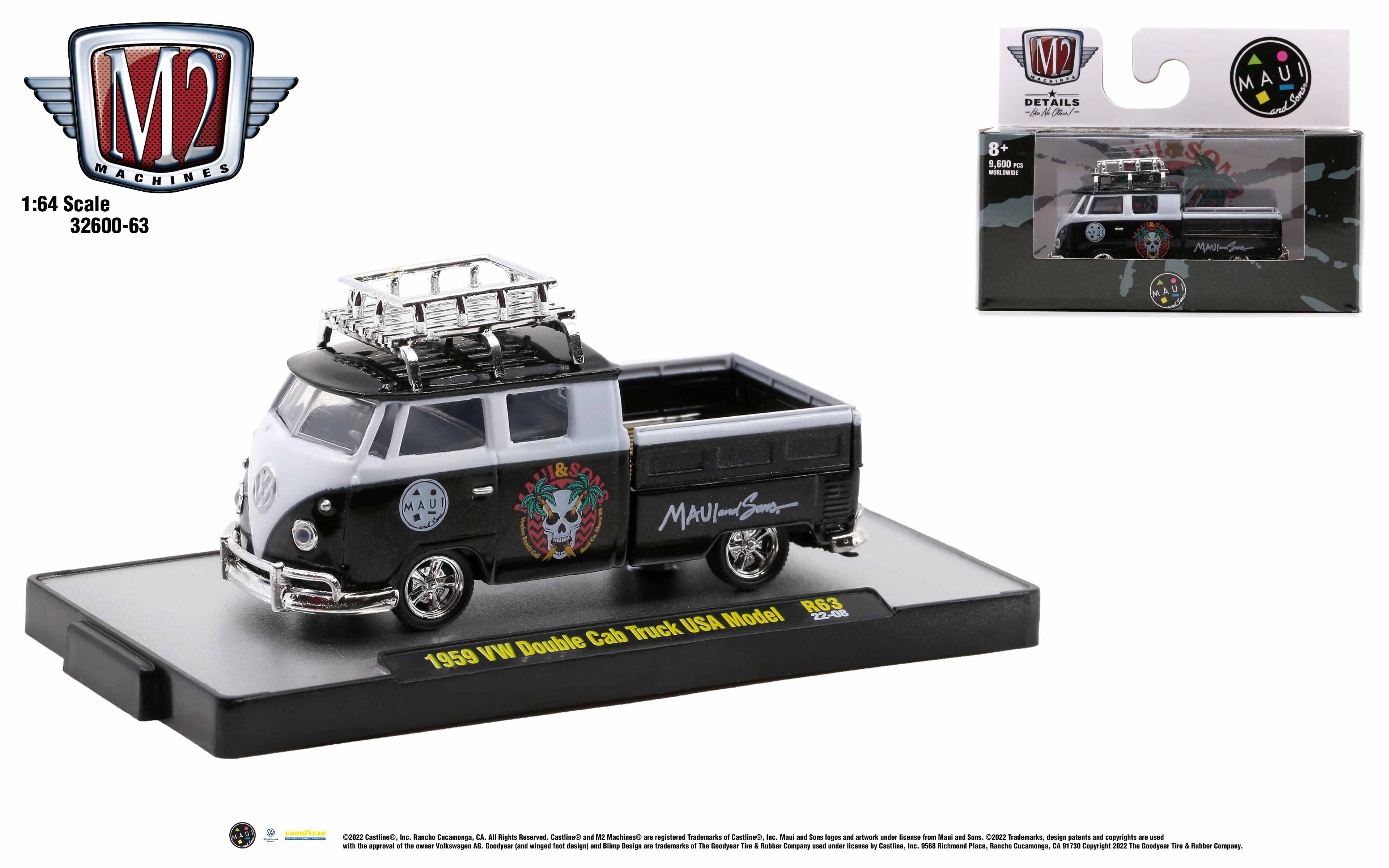 M2マシーン 1960 フォルクスワーゲン・ダブルキャブ USA モデル 1960 VW double Cab Truck 8 Ball Diecast Model Truck | M2
