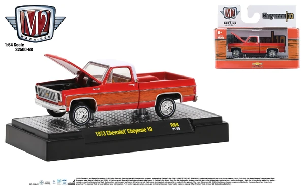M2 Machines 1/64 Scale 1973 Chevrolet Cheyenne C10 Pickup With Camper Shell - Yellow, 2022 Release