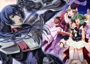 MarufijiMacross.jpg (490 KB) Alto Saotome, in his EX-Gear, unable to show his affections for either Sheryl Nome or Ranka Lee, salutes them instead. Art by Hirotaka Marufuji.