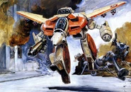 TakaniMacross3.jpg (164 KB) Iconic illustration of a VF-1D Valkyrie running, something not often seen in the animated series.