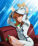 Misa wearing her uniform's hood, playing with a small kitten in CR Fever Super Dimension Fortress Macross.