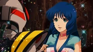 Minmay meeting Hikaru in the SDF-1 Macross in Uta Macross.
