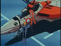 Hikaru checking out the variable fighter