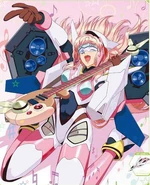 Sheryl Nome cosplaying as a VF-11MAXL, art from the Macross Chronicle.