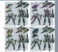 VF-31AX Delta Flight.png (2.04 MB) Delta Flight's Super VF-31AX variants and color schemes, including Arad Mölders' variant (top left), Mirage Farina Jenius' variant (top right), Chuck Mustang's variant (bottom left), and Bogue Con-Vaart's variant (bottom right)