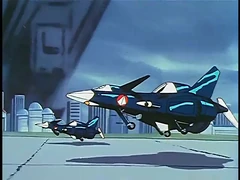 QF-3000E Ghost fighters in front of the Macross take off.