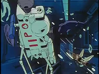 A Spider Bug and a VF-1A floating inside ARMD-01.