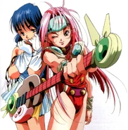 15thMinmayMylene.jpg (150 KB) Anniversary art featuring a crossover of Lynn Minmay meeting Mylene Flare Jenius across space and time.