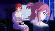 Kaname quietly contemplating her life, as little Q-Lulu sleeps on her lap.