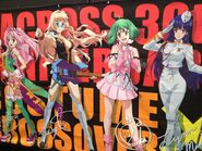 Series idols and divas, Lynn Minmay, Sheryl Nome, Ranka Lee and Mylene Flare Jenius in various remixed costumes.