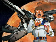 Hayao eating a burger in CR Fever Super Dimension Fortress Macross.