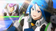 Hayate cheering Mirage Farina Jenius on.