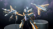 YF-25 toys on display in a shop from the release of Macross Frontier: The False Songstress.
