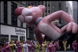 The Pink Panther balloon, pictured here on Broadway, struggled in the winds in 1995.