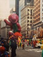 Barney hits a streetlight, which cuts him right open in the 1997 Parade. This later became viral in 2013. (Photo: Stacey Sparrow Murphy)