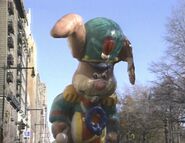 Quik Bunny's left ear is punctured in the 1997 Parade.
