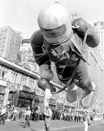 Spaceman's right arm was ripped off in the 1955 Parade.