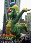 Dudley tripped over a streetlight and suffered major punctures in the 1995 Parade. This showered glass on the crowds below with one spectator being injured.
