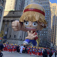 Monkey D. Luffy's iconic straw hat was torn by a tree in the 2023 Parade. This caused him to be nicknamed "Bucket Hat Luffy".