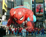 Spider-Man; half deflated with a damaged left arm in the 1997 Parade. (Photo: Jon Levy)