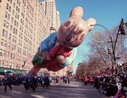 Peter Rabbit bends down onto a light and almost loses his right ear in the 1997 Parade. (Photo: Jon Levy)