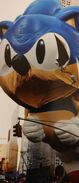 Sonic's eye was punctured by a lamppost, which collapsed after the balloon snagged onto it in his 1993 parade debut.