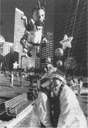 Raggedy Ann, and Quik Bunny preparing for the 1988 Macy's-Egleston Christmas Parade