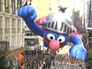 Super Grover flies from Sesame Street to Herald Square for the very first time during the 2003 parade NBC telecast