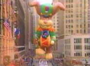 Quik Bunny's right hand and drumstick were both deflated in the 1991 Parade.