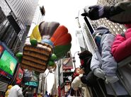 M&M's handling lines snagged on a lamppost that injured two spectators in the 2005 Parade.