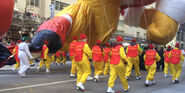 The strong wind gusts caused Ronald McDonald's left leg to get torn open right at the start of the 2019 Parade. By the time he reached 42nd Street, he was out of the Parade.