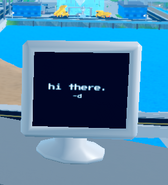 Computer flashed with a "Hi there. -d", which this message might be from Defaultos. There are two monitors in the research station flashed with the same message.