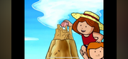Madeline making a sand castle