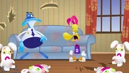 Rayman was panting after beating up the Rabbids.