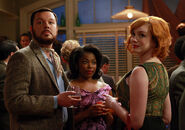 Paul hosting a party with girlfriend Sheila White and Joan Holloway.