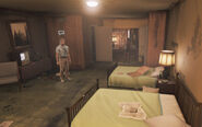 Bear in his shabby room at the Quik Lodge Motel