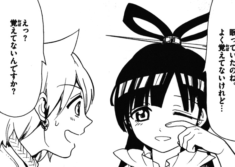 Magi: Kingdom of Magic Kougyoku and Alibaba. Kouha's face is