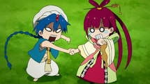 Magi: Kingdom of Magic Kougyoku and Alibaba. Kouha's face is