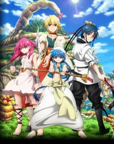 Alibaba, Aladdin, Morgiana and Hakuryuu on a Promotional Poster