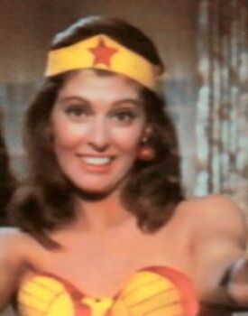 Lynda carter as wonder woman in a blue swimsuit on Craiyon