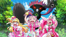 Fq pre20180302 03.jpg (519 KB) Promotional Art featuring Cure Miracle, Yell and Whip trying to escape from Usobakka